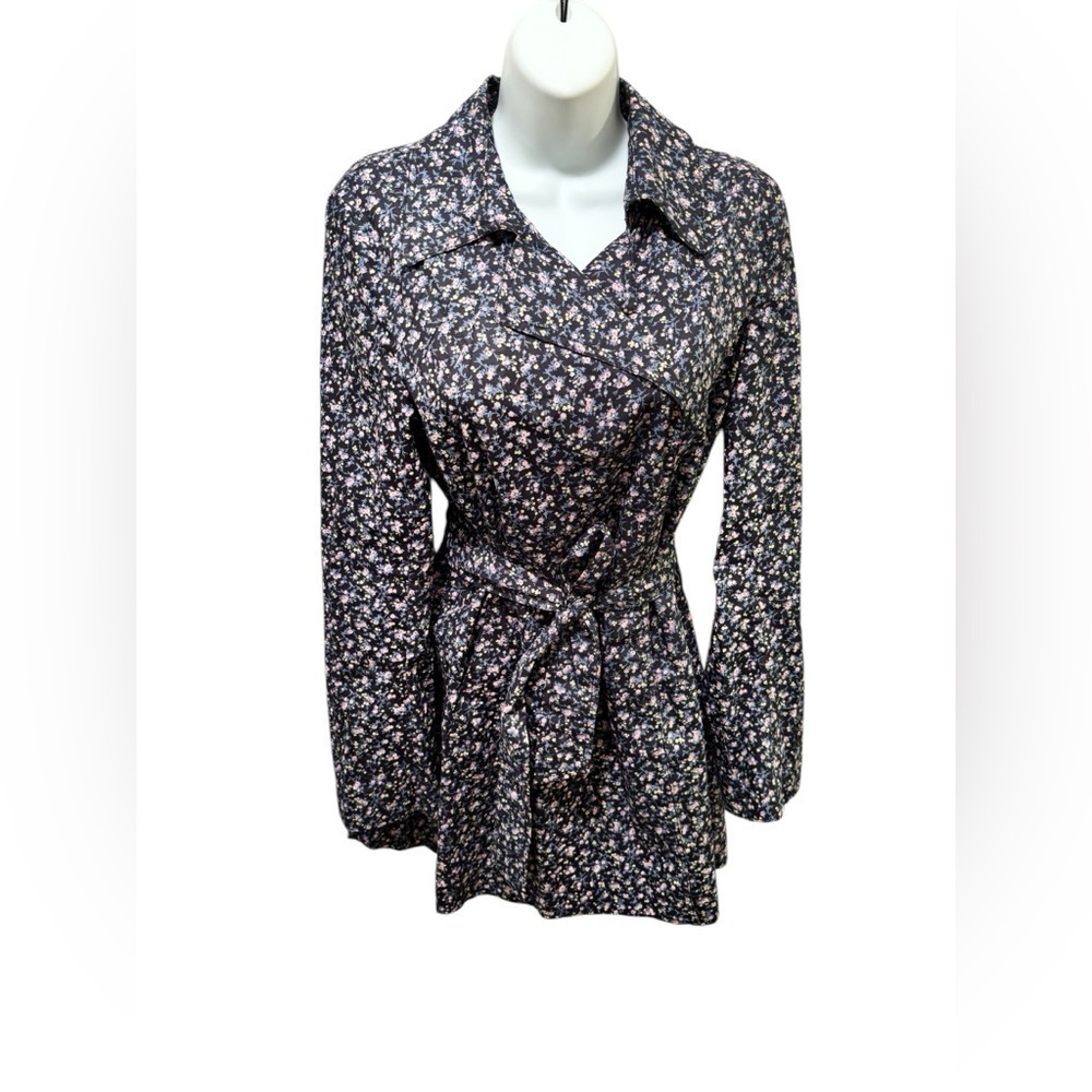 Paula Cahen D’Anver Belted Ditsy Floral Argentina Trench Coat Sz 2 Blue Lined